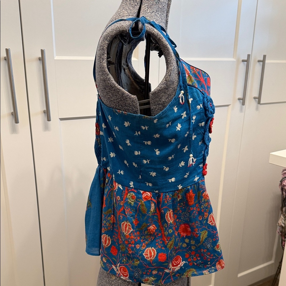 Anthropologie Nikasha Blue Floral Crochet Babydoll Tank Camisole - Picture 6 of 8